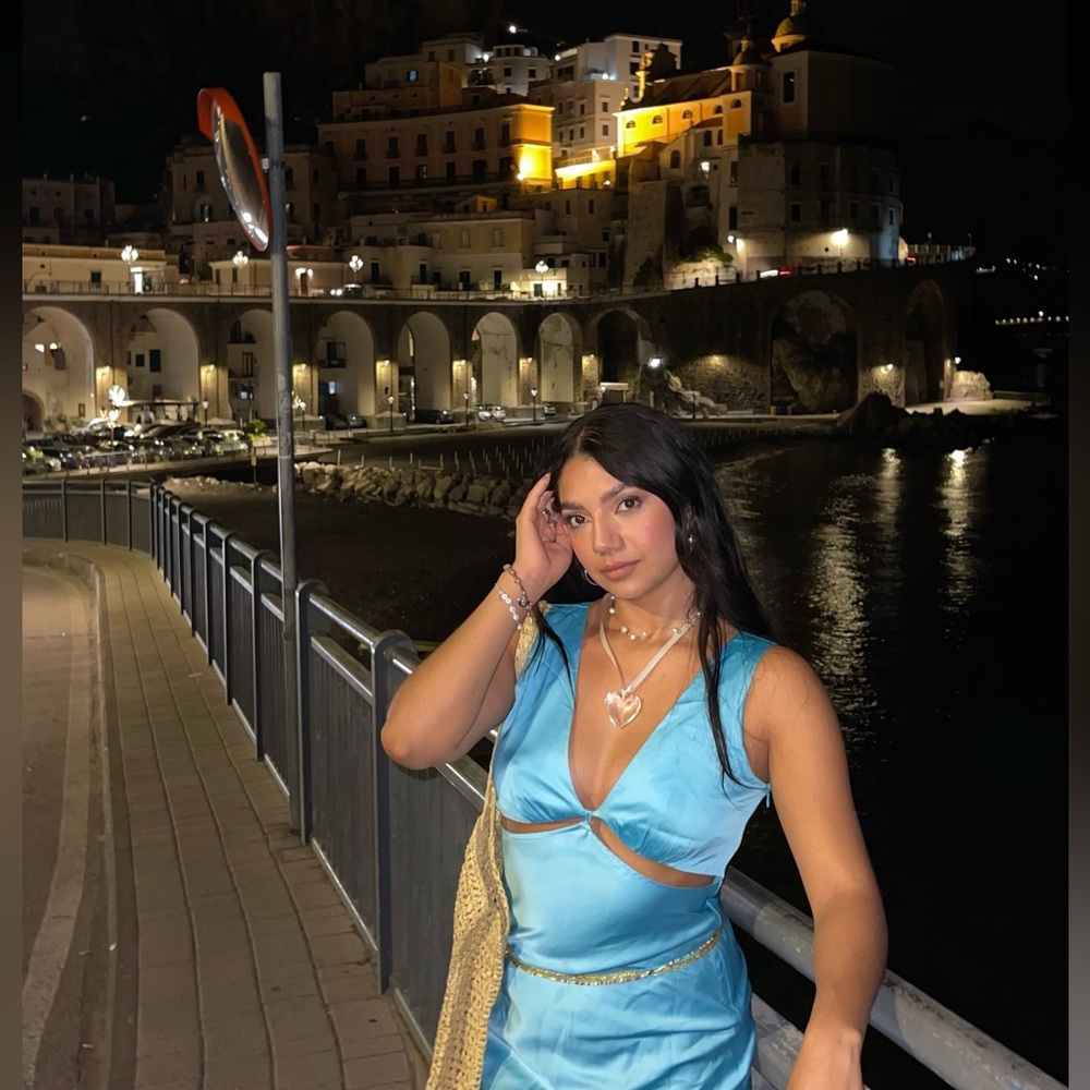 Vintage Midi Silk Blue Dress